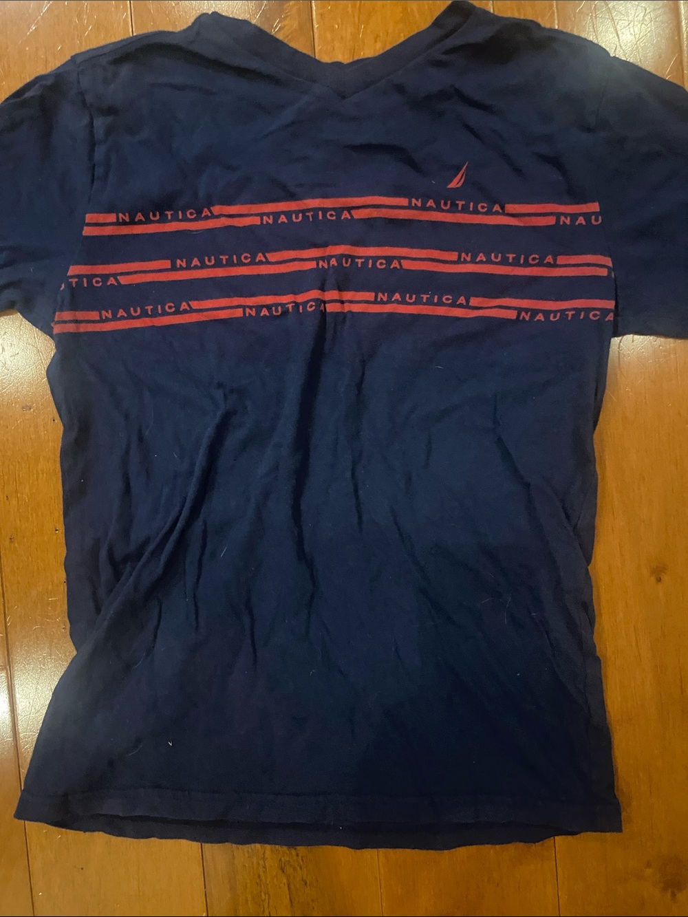 Nautica Navy Short-Sleeve Tee with Red Stripe Logo